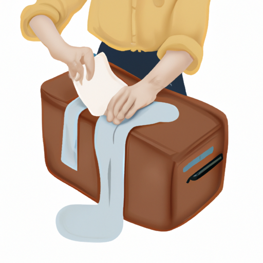 אדם מנקה מזוודה עם מטלית לחה וסבון עדין