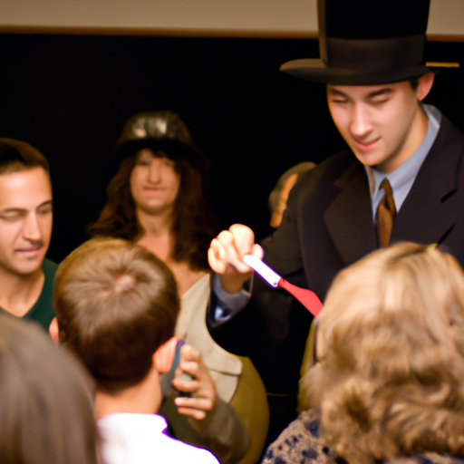 3. קוסם מבצע טריק מסקרן לקבוצת מבוגרים באירוע חברתי