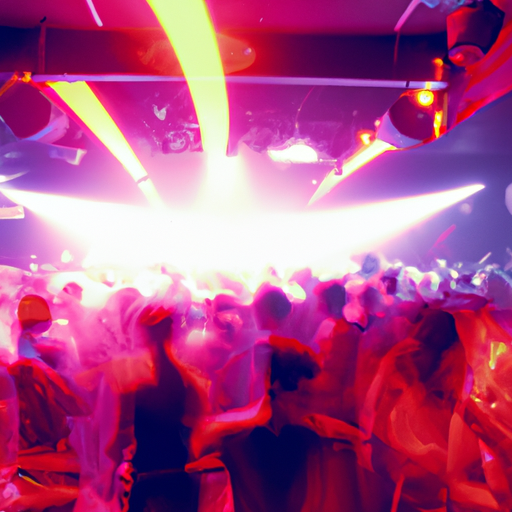 1. תמונה תוססת של מועדון לילה שוקק חיים בתל אביב, עם אנשים רוקדים ונהנים מזמנם.