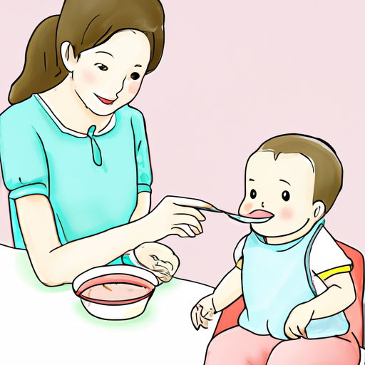 אמא מאכילה את תינוקה בכפית, ממחישה תזונה מאוזנת היטב.